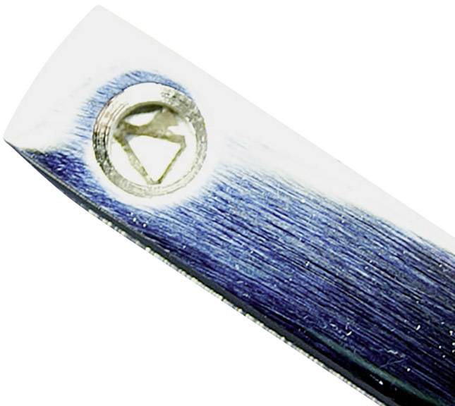 Metallsägeblatt in Nahaufnahme mit dreieckiger Schraube, zeigt Details der Verzahnung und Struktur.