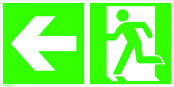 Fluchtwegschild Aluminium Notausgang links, Richtungsangabe links SafetyMarking 15.3030 (B x H) 600 mm x 300 mm ISO 7010
