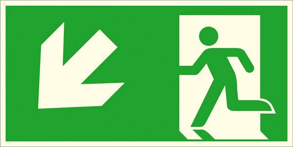Fluchtwegschild Folie Notausgang links, schräg abwärts SafetyMarking 38.A1025 (B x H) 300 mm x 150 mm ISO 7010 1 St.