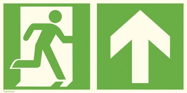 Fluchtwegschild Aluminium Notausgang rechts, Richtungsangabe aufwärts, geradeaus SafetyMarking 15.3024 (B x H) 400 mm x 200 mm ISO 7010 1 St.