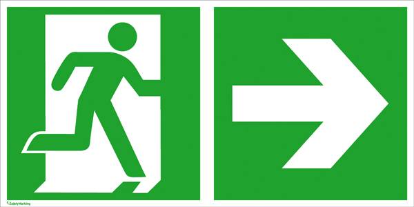 Fluchtwegschild Aluminium Notausgang rechts, Richtungsangabe rechts SafetyMarking 15.3029 (B x H) 600 mm x 300 mm ISO 7010 1 St.