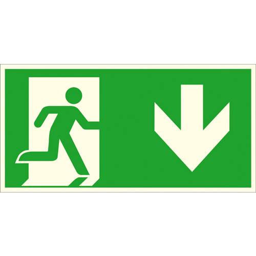 Fluchtwegschild Aluminium Notausgang rechts, abwärts SafetyMarking 15.A1055 (B x H) 300 mm x 150 mm ISO 7010 1 St.