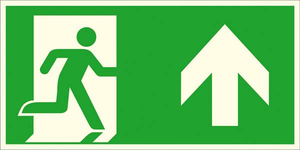 Fluchtwegschild Aluminium Notausgang rechts, aufwärts, geradeaus SafetyMarking 15.A1050 (B x H) 300 mm x 150 mm ISO 7010 1 St.