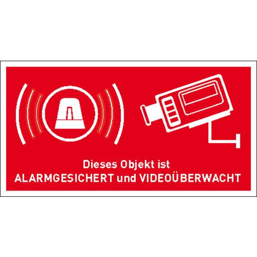 SafetyMarking 21.G5023 Hinweisschild Objekt alarmgesichert und videoüberwacht Folie selbstklebend (B x H) 85 mm x 45 mm ...