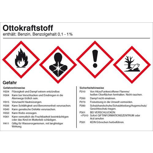 SafetyMarking 21.B2040 Gefahrstoffetikett Gefahrstoffetikett Ottokraftstoff Folie selbstklebend (B x H) 148 mm x 105 mm ...