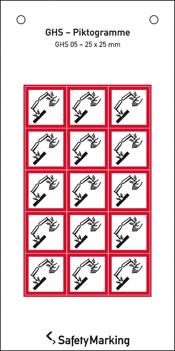 SafetyMarking 30.B1026 GHS-Gefahrenpiktogramm 05 Ätzwirkung Folie selbstklebend (B x H) 25 mm x 25 mm    15 St.