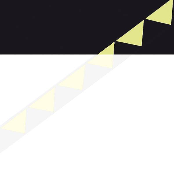 Eine schwarze Fläche mit einer diagonalen Linie aus gelben Dreiecken, die schräg von unten links nach oben rechts verläuft.