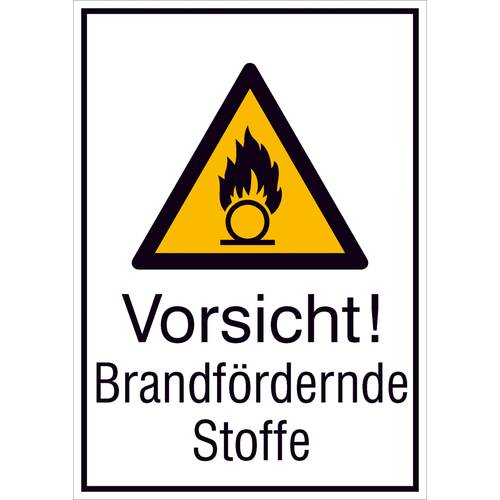 Thumbnail - Warn-Kombischild,Folie,Vorsicht! Brand. Stoffe,13,1x18,5 cm DIN EN ISO 7010 W028 + Zusatztext ASR A1.3 W028 + Zusatztext