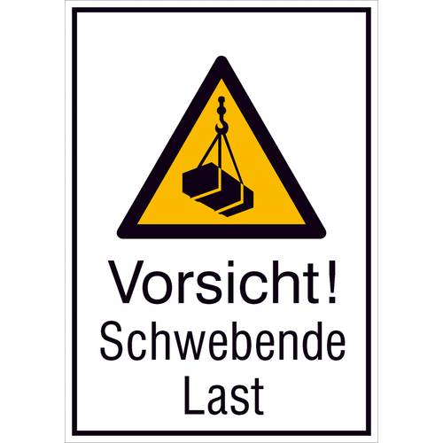 Warn-Kombischild,Alu,Vorsicht! Schwebende Last,26,2x37,1 cm DIN EN ISO 7010 W015 + Zusatztext ASR A1.3 W015 + Zusatztext