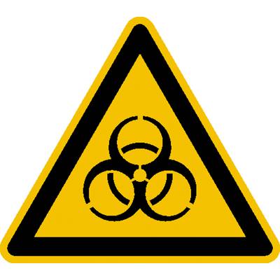Warnzeichen für biologische Gefahren: Schwarzes Symbol auf gelbem Dreieck mit schwarzem Rahmen.