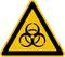 Dreieckiges gelbes Warnschild mit schwarzem Biohazard-Symbol, das vor biologischen Gefahren warnt.