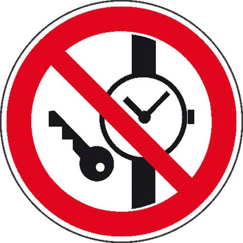 Thumbnail - Verbotsschild Mitführen von Metallteilen oder Uhren verboten Folie selbstklebend (Ø) 100 mm ISO 7010 1 St.