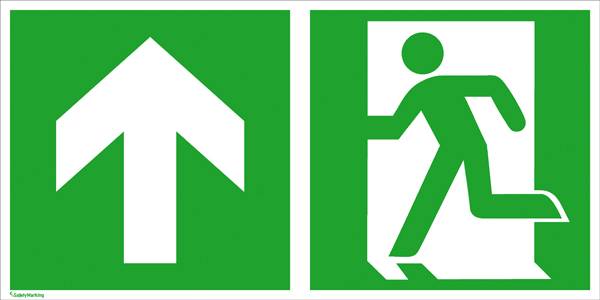 Fluchtwegschild Aluminium Notausgang links, Richtungsangabe aufwärts, geradeaus SafetyMarking 15.3025 (B x H) 300 mm x 150 mm ISO 7010 1 St.