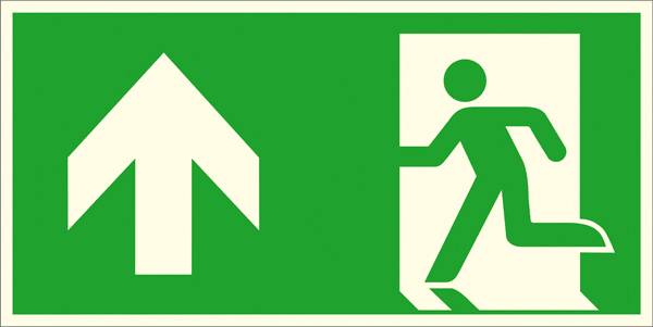 Fluchtwegschild Aluminium Notausgang links, aufwärts, geradeaus SafetyMarking 15.A1010 (B x H) 300 mm x 150 mm ISO 7010 1 St.