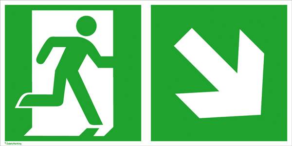 Fluchtwegschild Aluminium Notausgang rechts, Richtungsangabe rechts abwärts SafetyMarking 15.3042 (B x H) 300 mm x 150 mm ISO 7010 1 St.