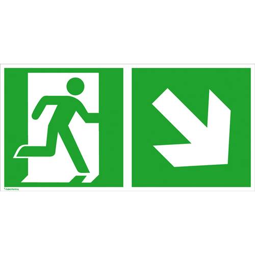 Fluchtwegschild Aluminium Notausgang rechts, Richtungsangabe rechts abwärts SafetyMarking 15.3042 (B x H) 300 mm x 150 m...