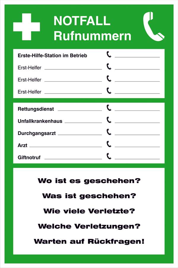 SafetyMarking 21.0044 Aushang Notfall Rufnummern Folie selbstklebend (B x H) 200 mm x 300 mm    1 St.