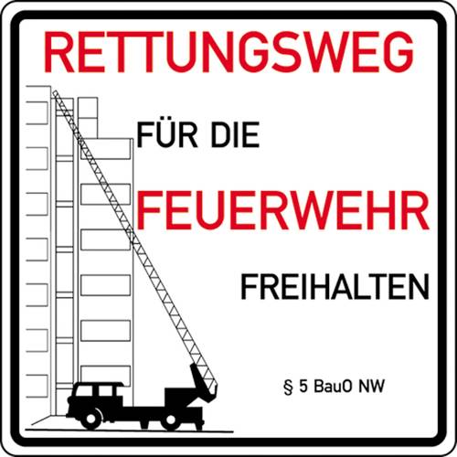 SafetyMarking 52.2765 Hinweisschild Rettungswege freihalten, § 5 BauO NW Aluminium (B x H) 500 mm x 500 mm 1 St.