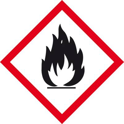 Symbol eines brennenden Feuers in einem rot umrandeten Diamanten. Warnung vor entzündlichen Stoffen.