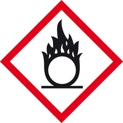 Symbol für entzündliche Stoffe: Schwarzer Kreis mit Flammen darüber, rot umrandet.