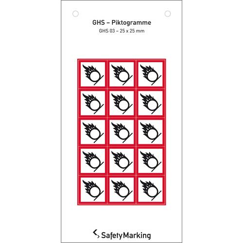 SafetyMarking 30.B1018 GHS-Gefahrenpiktogramm 03 Flamme über Kreis Folie selbstklebend (B x H) 25 mm x 25 mm 15 St.
