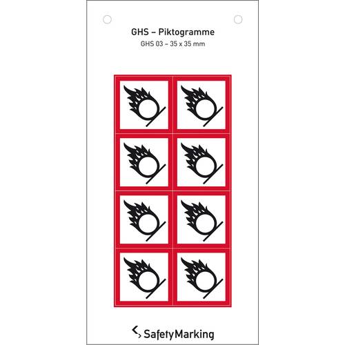 Thumbnail - SafetyMarking 30.B1019 GHS-Gefahrenpiktogramm 03 Flamme über Kreis Folie selbstklebend (B x H) 35 mm x 35 mm 8 St.