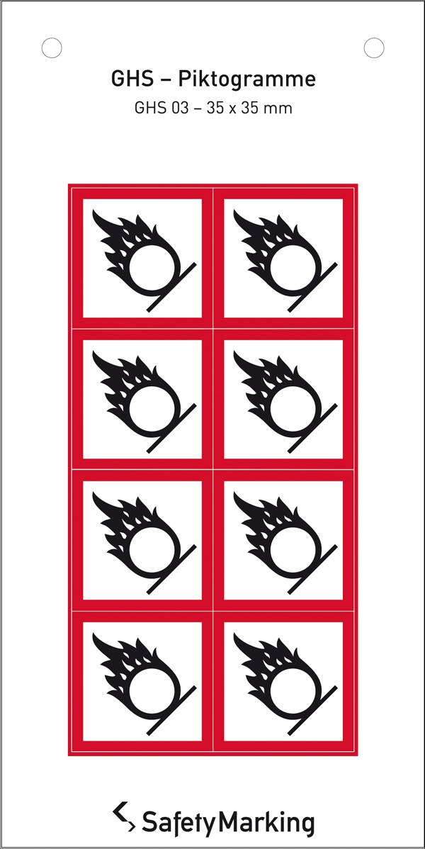 SafetyMarking 30.B1019 GHS-Gefahrenpiktogramm 03 Flamme über Kreis Folie selbstklebend (B x H) 35 mm x 35 mm    8 St.