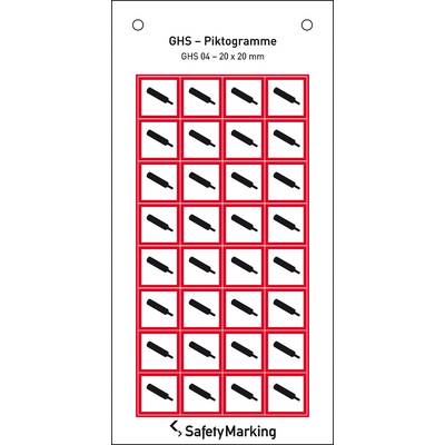 'GHS – Piktogramme' - Etikett mit 25 Symbolen von Reagenzgläsern, die auf gefährliche Chemikalien hinweisen. Größe: 20 x 20 mm.