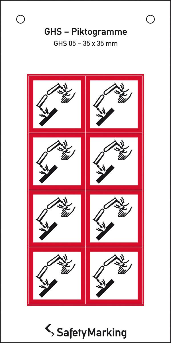 SafetyMarking 30.B1027 GHS-Gefahrenpiktogramm 05 Ätzwirkung Folie selbstklebend (B x H) 35 mm x 35 mm    8 St.