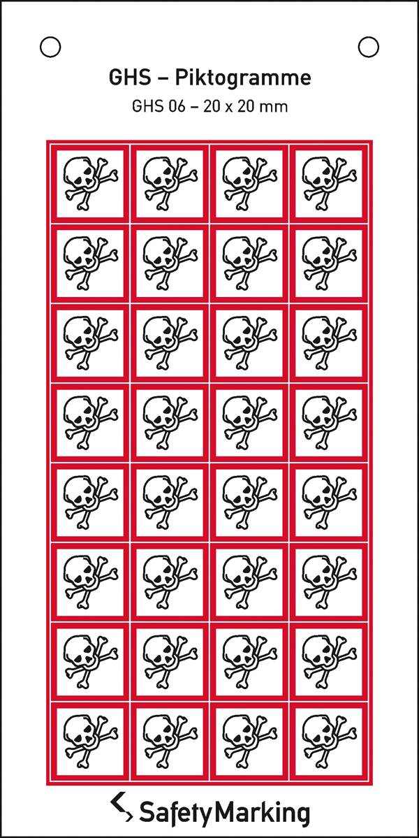 Gefahrsymbol auf Bogen, versch. Versionen, Bogen: 32 St., selbstkleb., 2,0x2,0cm Version: 06 - Symbol 06: Totenkopf