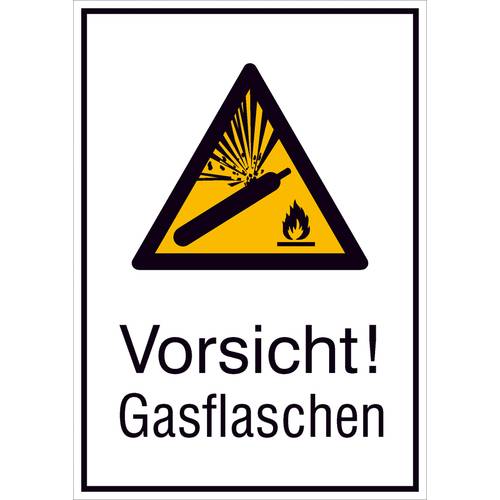 Thumbnail - Warn-Kombischild Vorsicht! Gasflasche Folie selbstklebend (B x H) 131 mm x 185 mm ISO 7010 1 St.