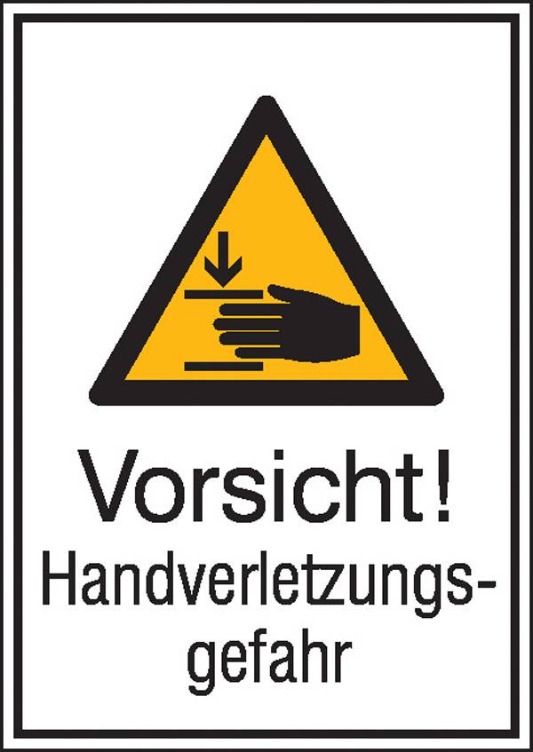 Warn-Kombischild Vorsicht! Handverletzungsgefahr Folie selbstklebend (B x H) 131 mm x 185 mm ISO 7010 1 St.