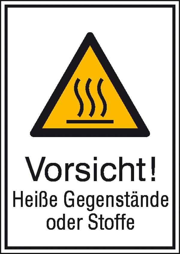 Warn-Kombischild Vorsicht! Heiße Gegenstände oder Stoffe Aluminium (B x H) 262 mm x 371 mm ISO 7010 1 St.