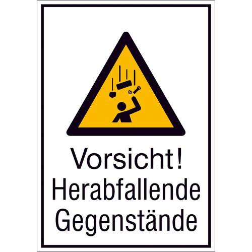 Warn-Kombischild,Alu,Vorsicht! Herabf. Gegenst.,26,2x37,1 cm DIN EN ISO 7010 W035 + Zusatztext