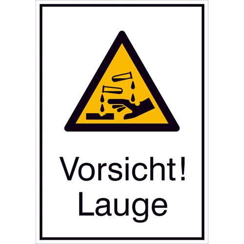 Thumbnail - Warn-Kombischild,Folie,Vorsicht! Lauge,13,1 cm x 18,5 cm DIN EN ISO 7010 W023 + Zusatztext ASR A1.3 W023 + Zusatztext