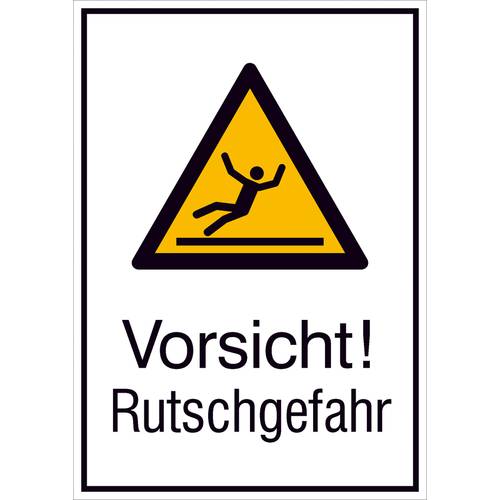Thumbnail - Warn-Kombischild,Folie,Vorsicht! Rutschgefahr,13,1 x 18,5 cm DIN EN ISO 7010 W011 + Zusatztext ASR A1.3 W011 +
