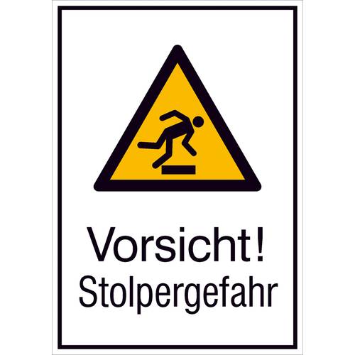 Thumbnail - Warn-Kombischild,Alu,Vorsicht! Stolpergefahr,26,2 x 37,1 cm DIN EN ISO 7010 W007 + Zusatztext ASR A1.3 W007 + Zusatztext