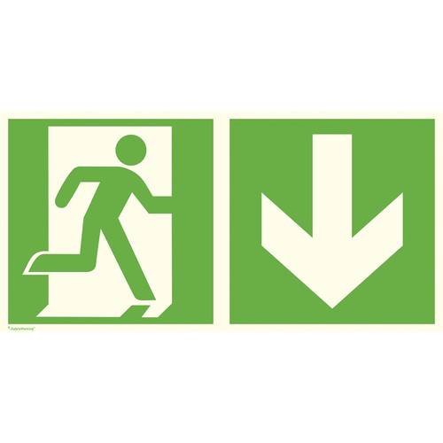 Thumbnail - Fluchtwegschild Folie Notausgang rechts, Richtungsangabe abwärts SafetyMarking 38.0079 (B x H) 400 mm x 200 mm ISO 7010 ...
