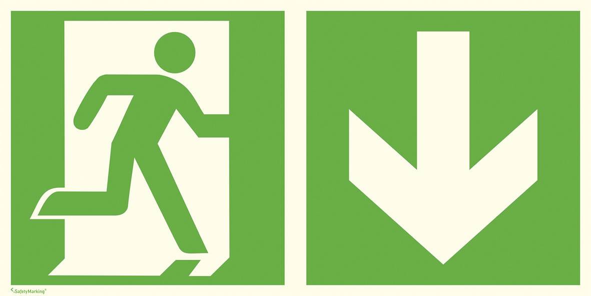 Rettungsweg links abwärts Kunststoff nachleuchtend 300 x 150 mm ISO 