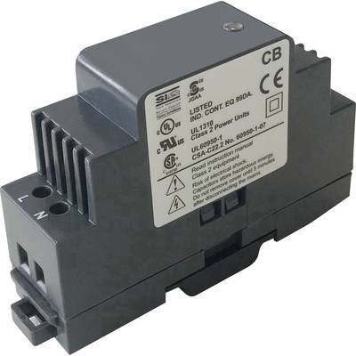 Elektrisches Gerät, vermutlich Schutzschalter oder Transformator. Dunkles Gehäuse mit Beschriftung und mehreren Zertifizierungssymbolen.