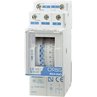 ORBIS Zeitschalttechnik Zeitschaltuhr für Hutschiene Betriebsspannung: 230 V/AC INCA DUO D 1 Wechsler 16 A 250 V/AC 