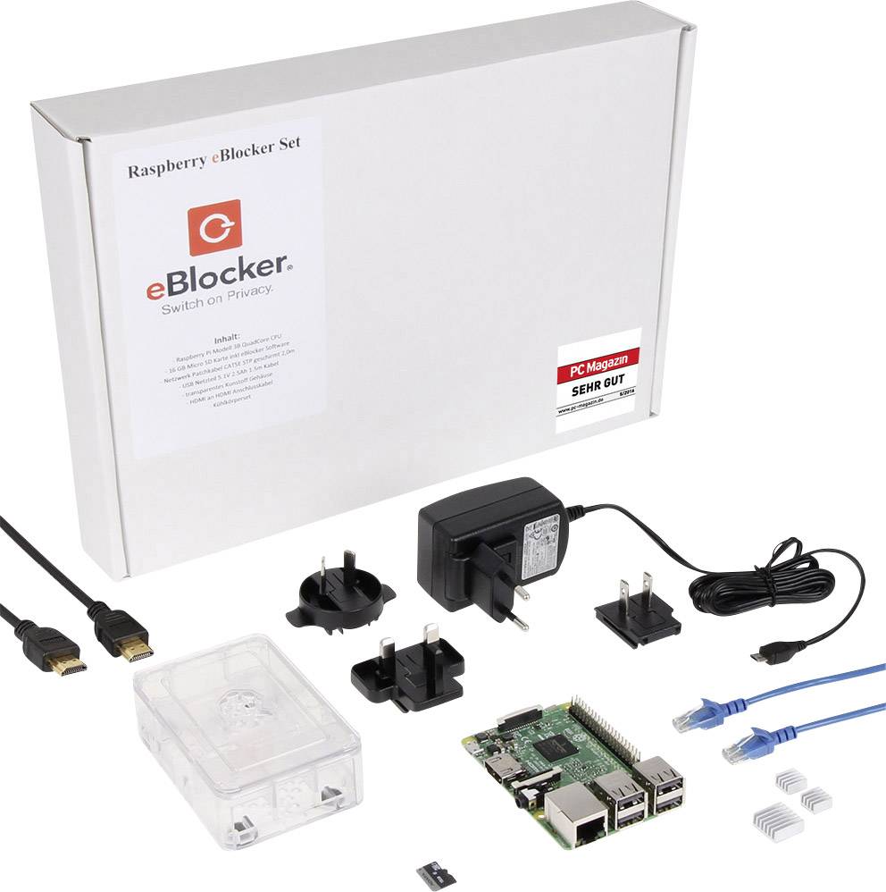 eBlocker eBlocker Security Kit Raspberry Pi® 3 B 1 GB 4 x 1.2 GHz inkl. E-Blocker Software, inkl. Gehäuse, inkl. Kühlkör-0