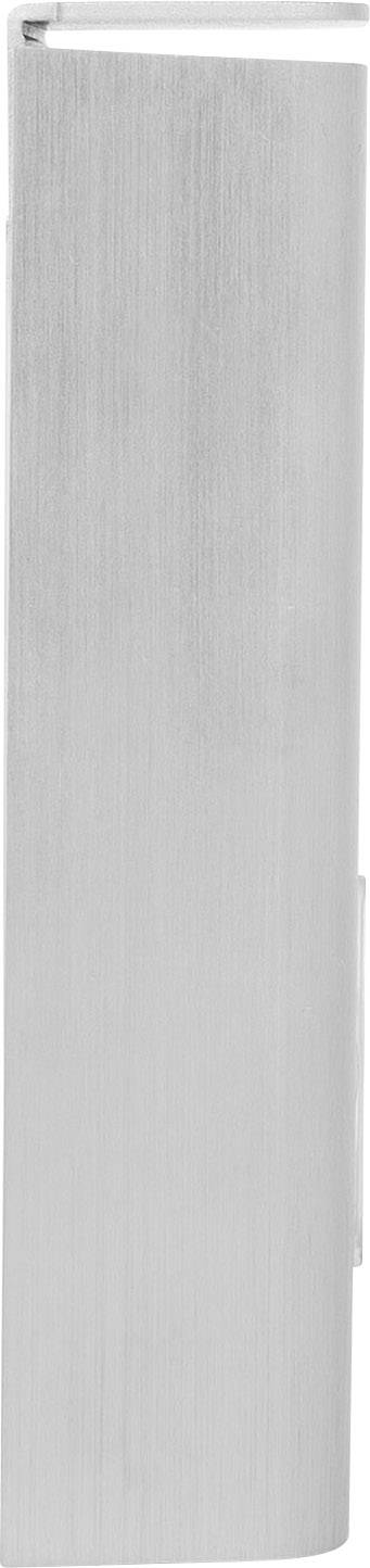 Ein silbernes, zylindrisches Objekt, möglicherweise ein Behälterdeckel oder ein technisches Bauteil, vor weißem Hintergrund.