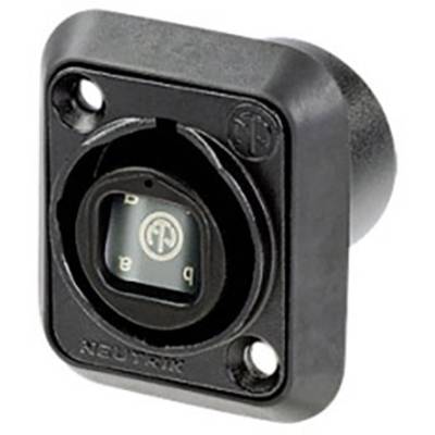 Ein quadratischer Schwarzer USB-Anschluss mit runder Einfassung und vier kleinen Löchern in den Ecken. Markiert mit 'NEUTRIK'.