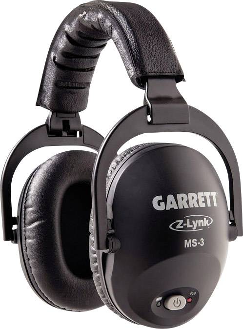 Schwarze Over-Ear-Kopfhörer von Garrett, Modell MS-3 mit Z-Lynk-Technologie. Sie haben eine gepolsterte Bügelverbindung und Lautstärkeregelung.