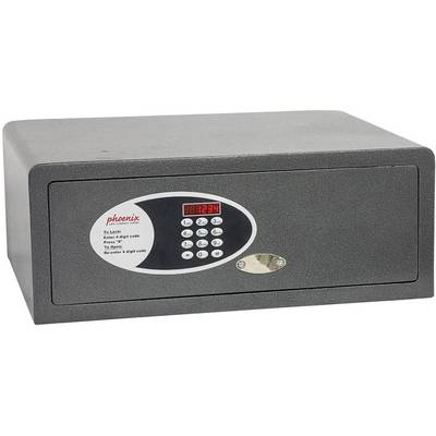 Ein grauer Safe mit digitalem Zahlenschloss und LED-Anzeige. Die Tastatur hat Ziffern von 0 bis 9 und es gibt eine rote Anzeige.