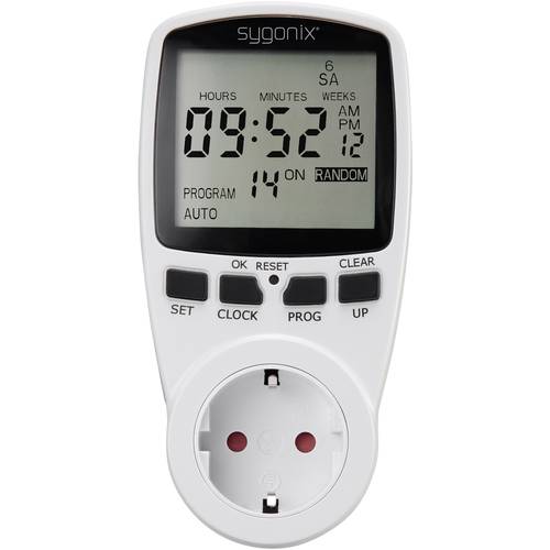 Sygonix 1625525 Steckdosen-Zeitschaltuhr digital Wochenprogramm 3680 W Timer-Funktion, START/STOPP-Funktion, Zufallsfunk...