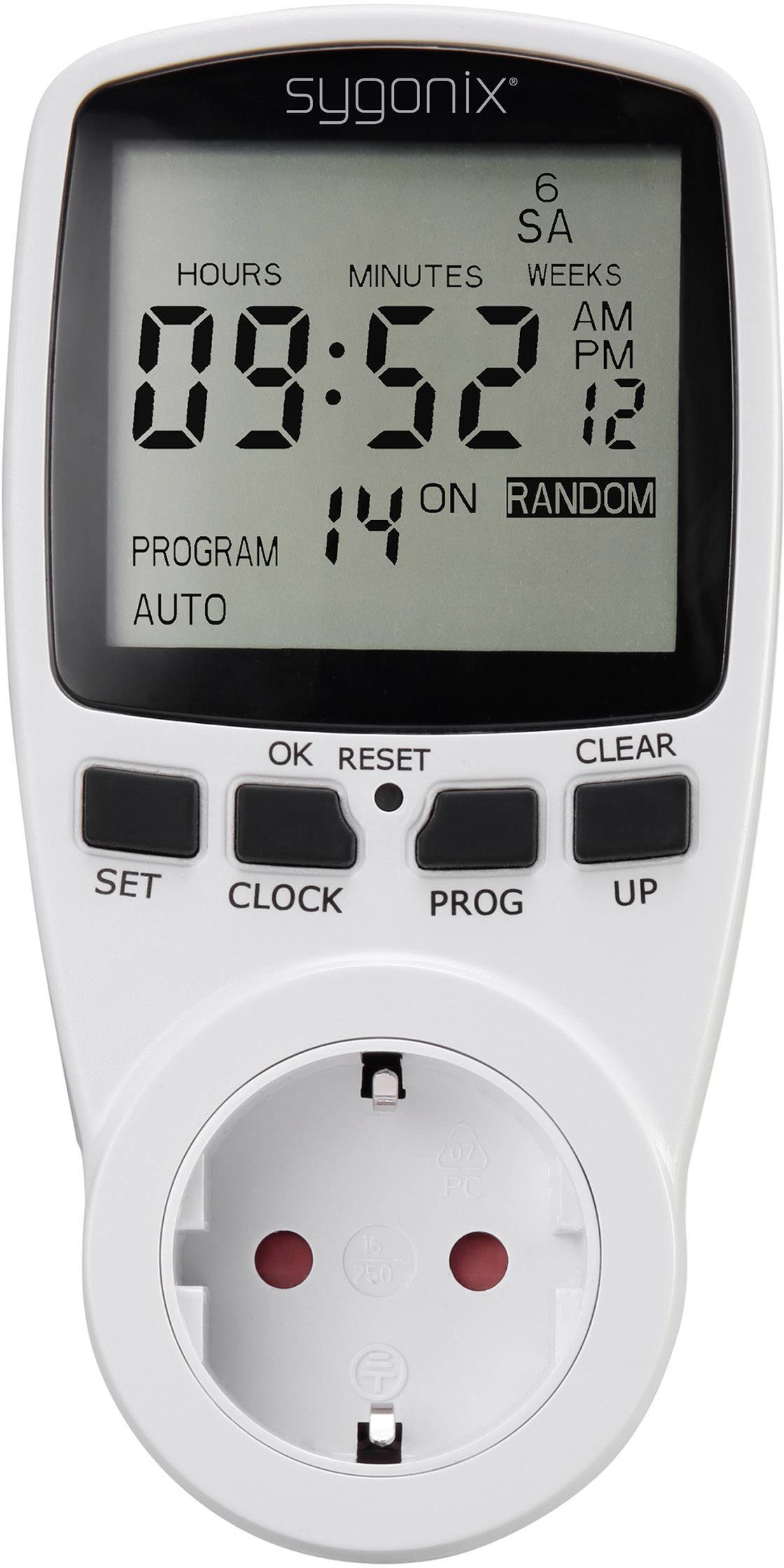 Sygonix 1625525 Steckdosen-Zeitschaltuhr digital Wochenprogramm 3680 W Timer-Funktion, START/STOPP-Funktion, Zufallsfunk