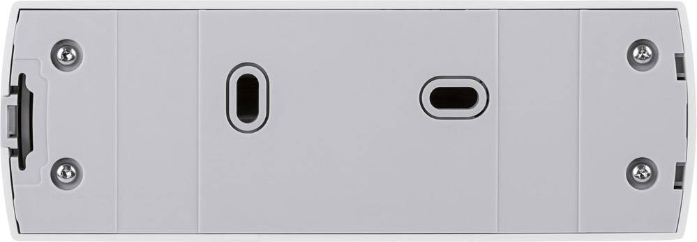 Weiße Kunststoffabdeckung mit drei Öffnungen und vier sichtbaren Schrauben.