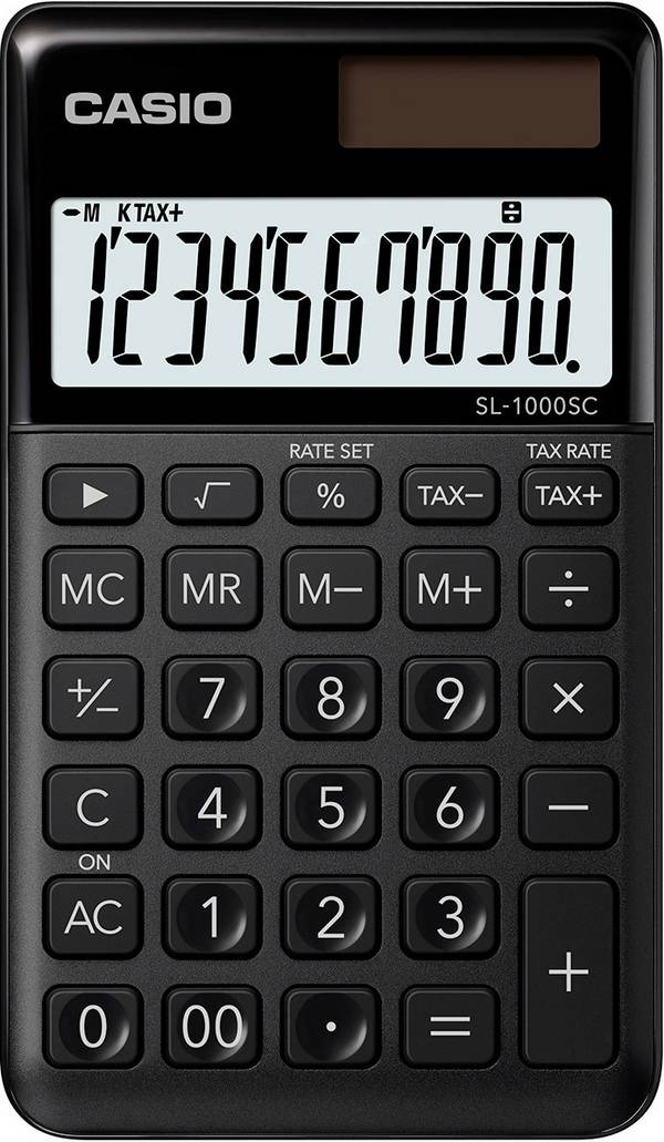 Casio SL-1000SC  Taschenrechner Schwarz Display (Stellen): 10 solarbetrieben, batteriebetrieben (B x H x T) 71 x 9 x 120 mm